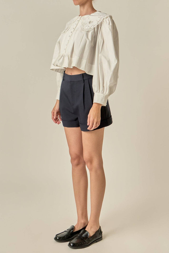 Pearl Embellished Peter Pan Collar Blouse