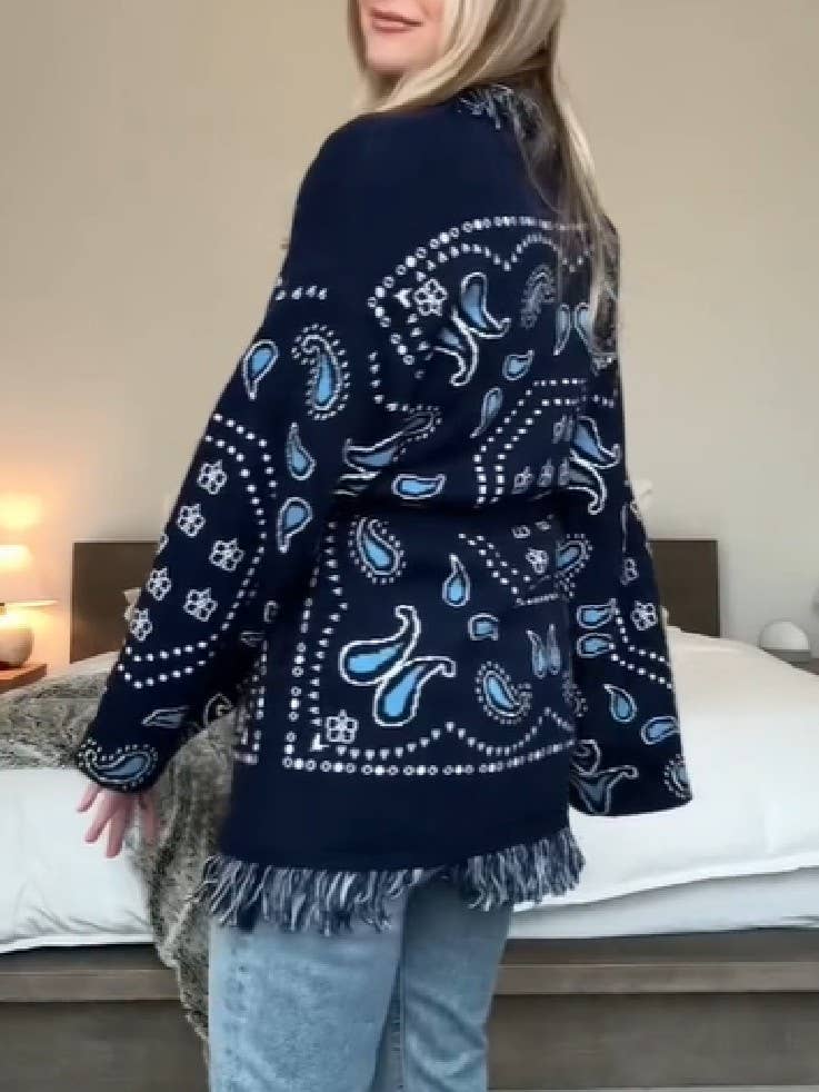 Floral Fringed Edge Knit Wrap