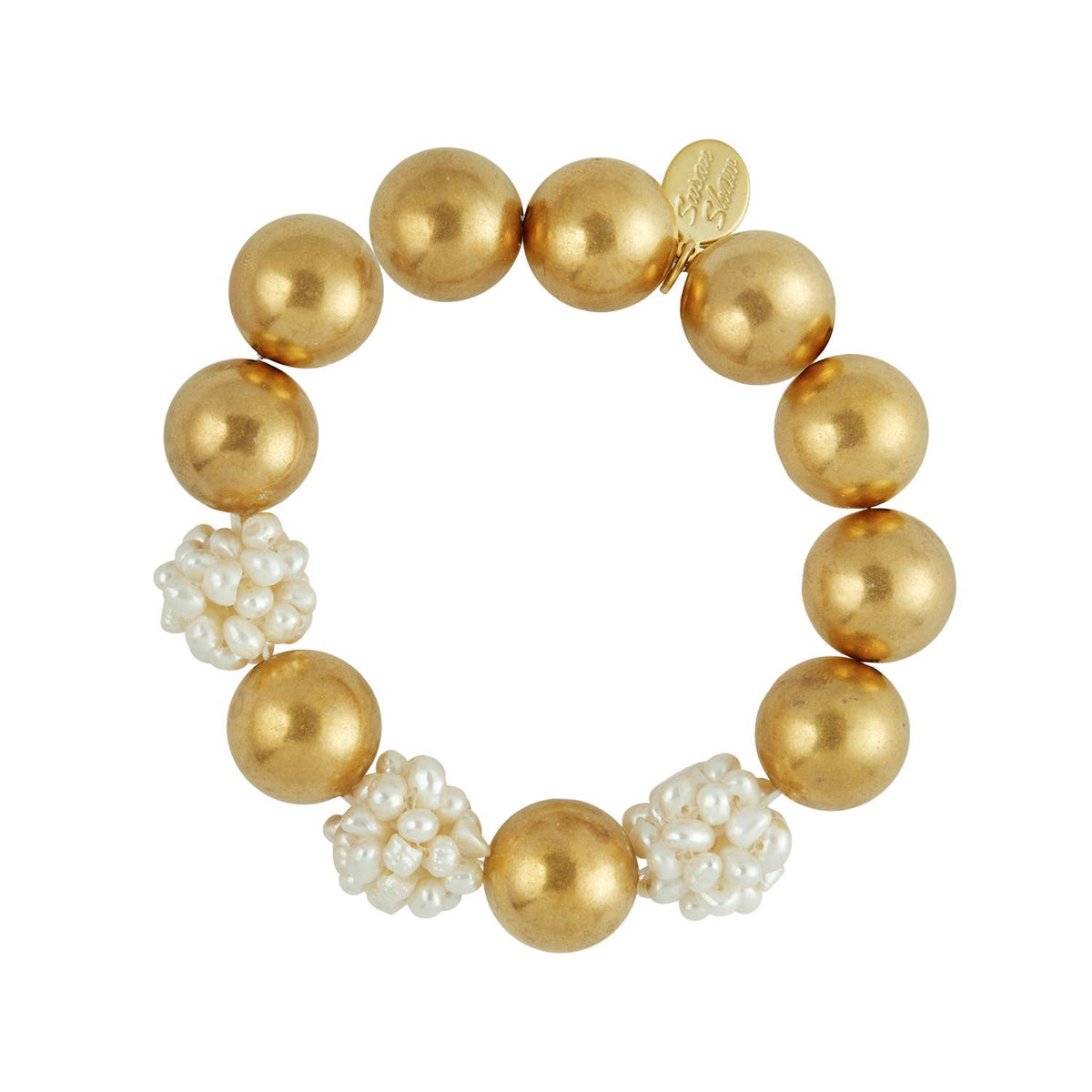 Gold + Pearl Cluster Stretch Bracelet