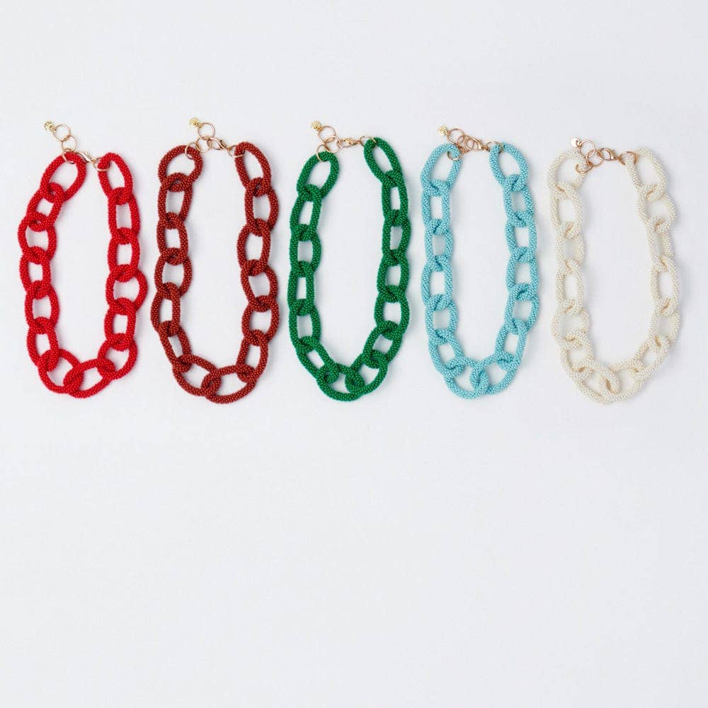 Jenna Chain Link Beaded Necklace Kelly Green