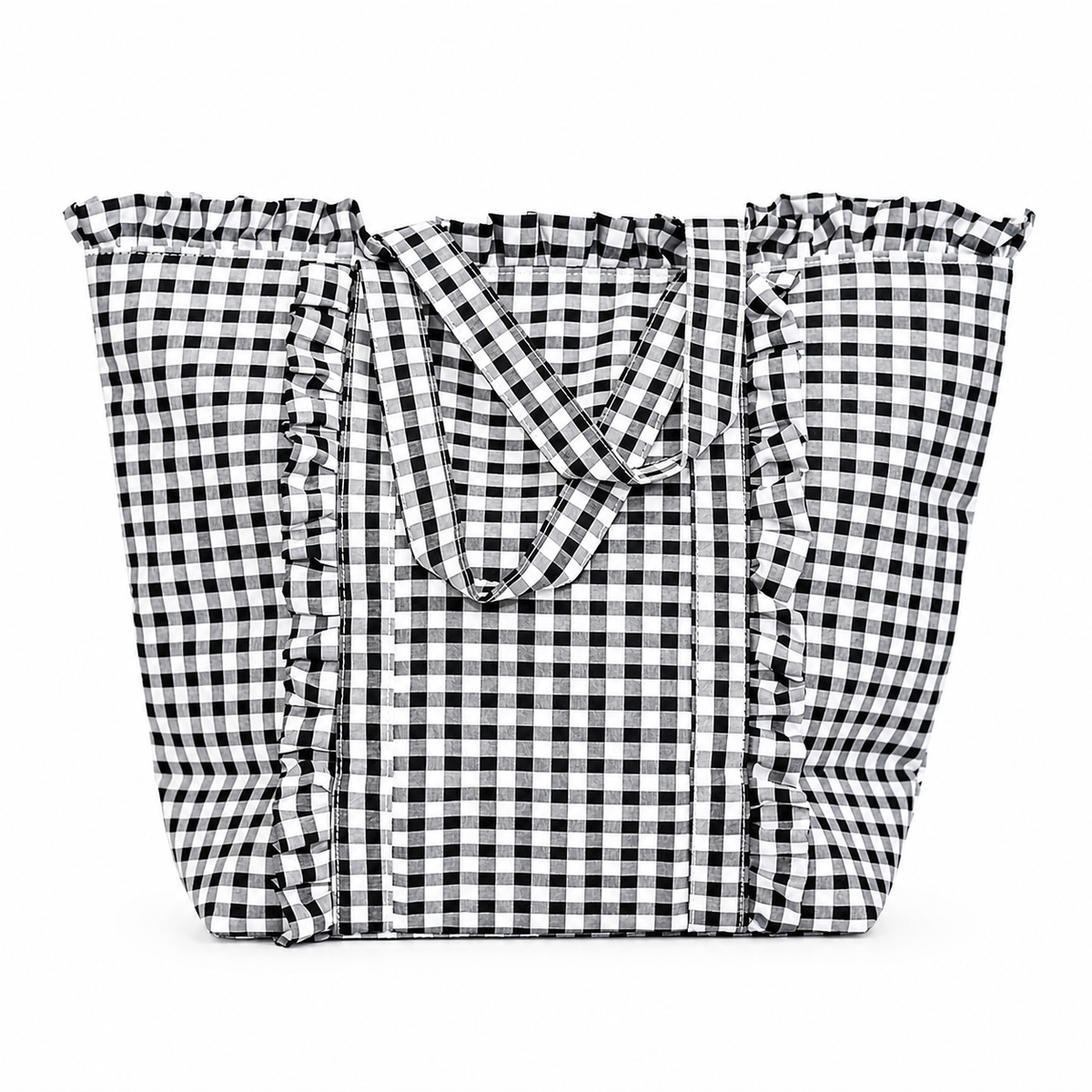 Gingham Ruffle Tote Bag Gingham Tote Embroidery Friendly : Green
