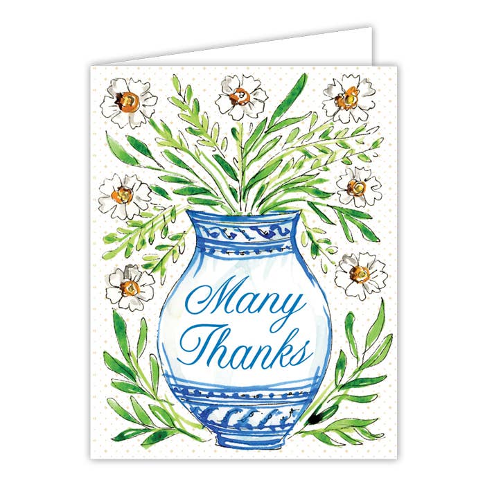 Many ThanksWhite Flowers in Blue Vase Greeting Card