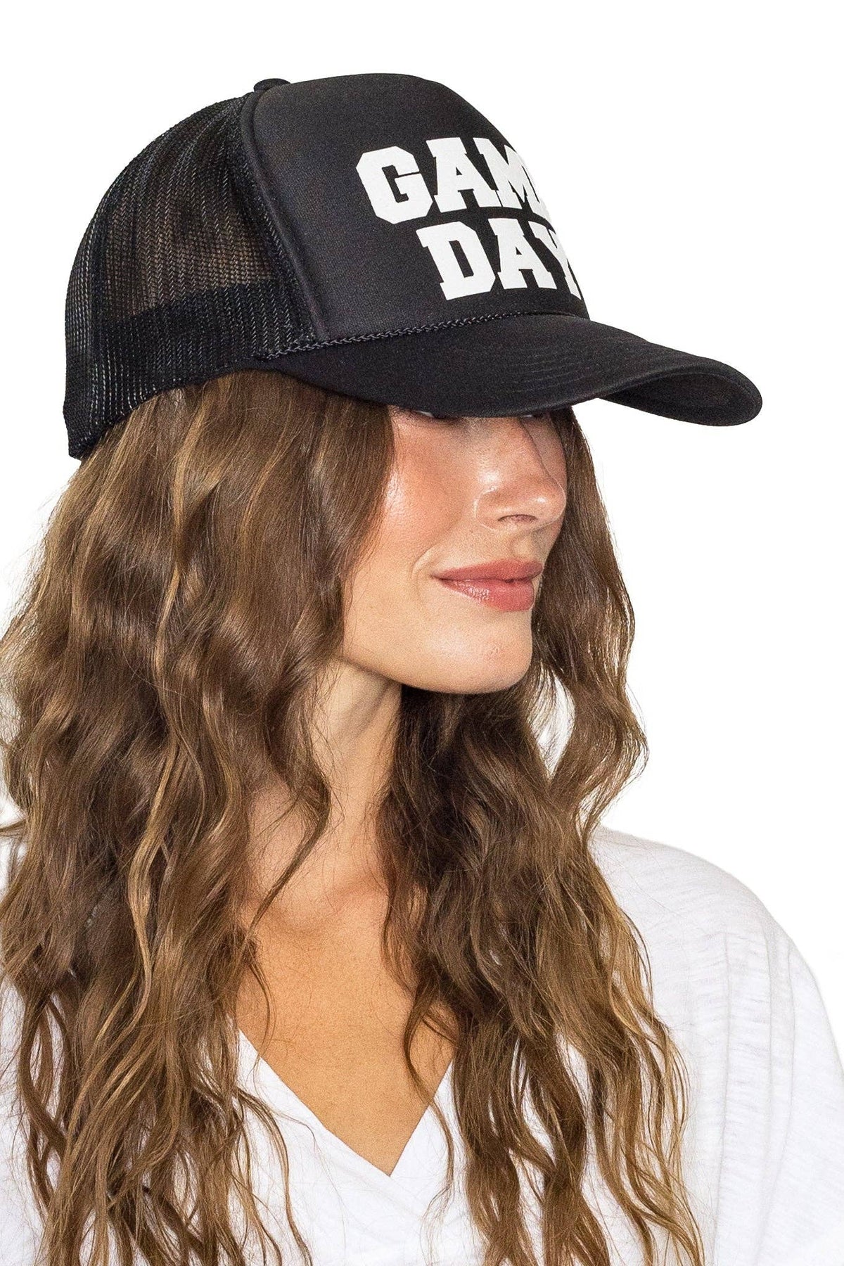 Game Day Trucker Hat in Black: Black