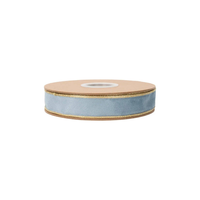 1" Reversible Classic Velvet Wired Ribbon | Capri Blue/Gold | 10 Yard Roll
