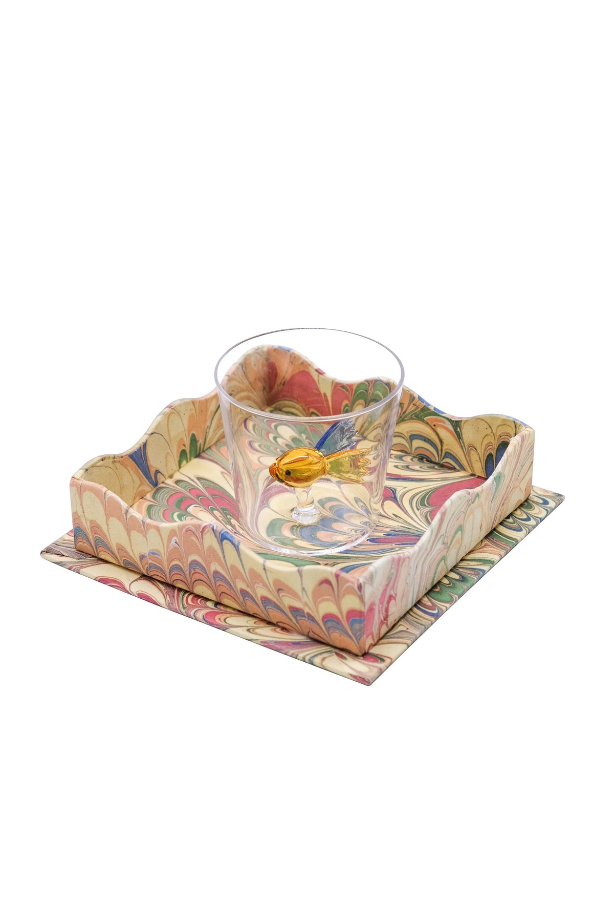Nesting Scalloped Hand-Marbled Trays