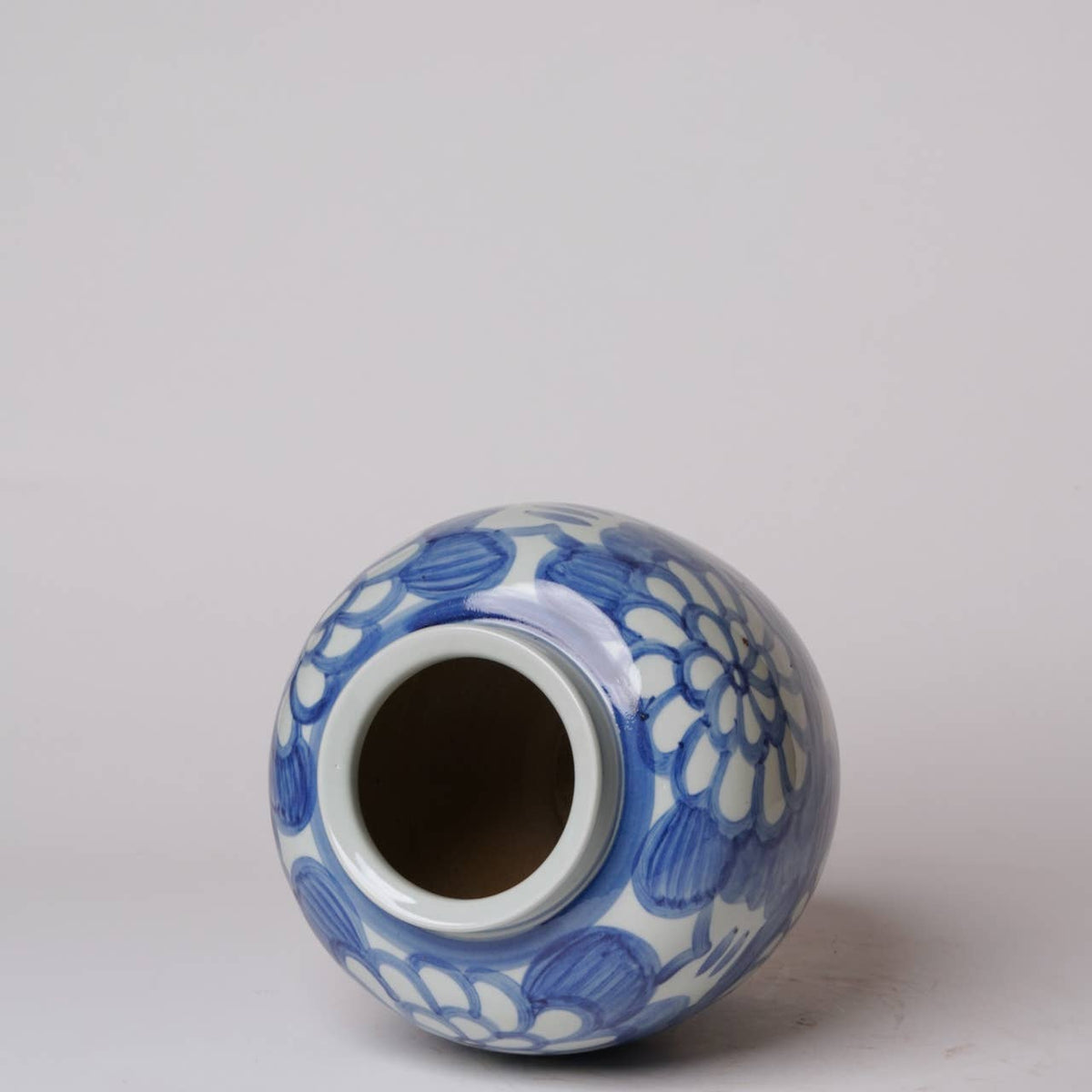 Hand Painted Floral Blue and White Porcelain Globe Vase