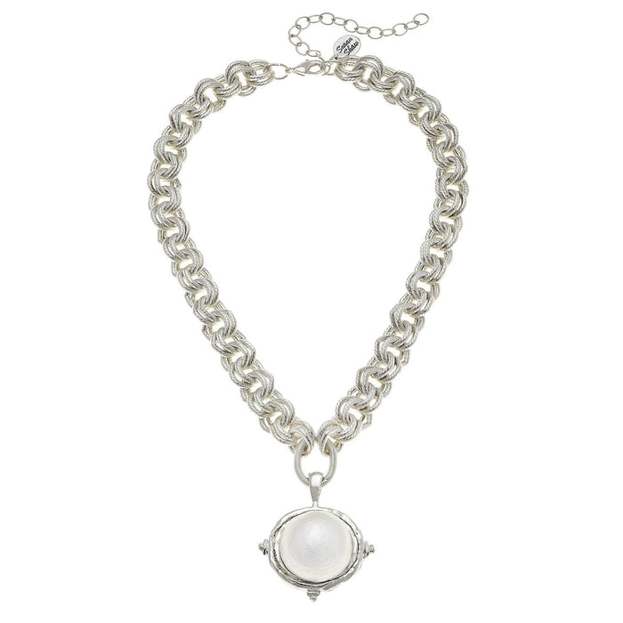 Silver Cotton Pearl Cab Necklace