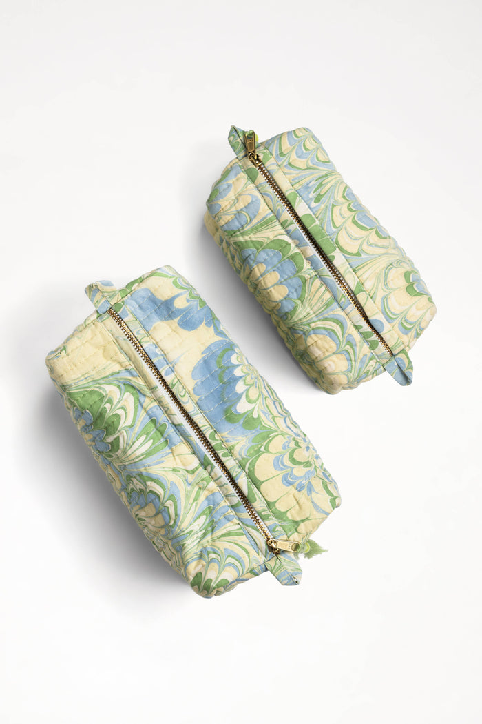 Seaglass Peacock Hand-Marbled Cosmetic Bag