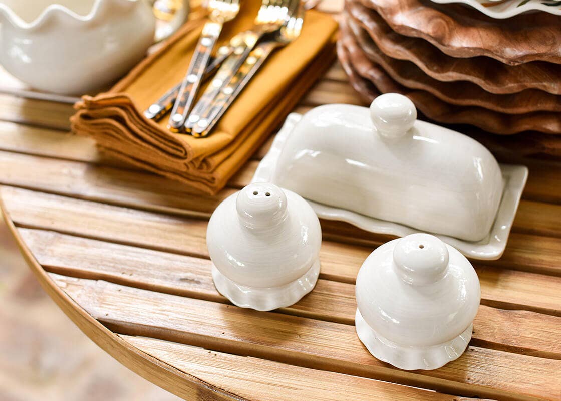 Signature White Ruffle Domed Butter Dish