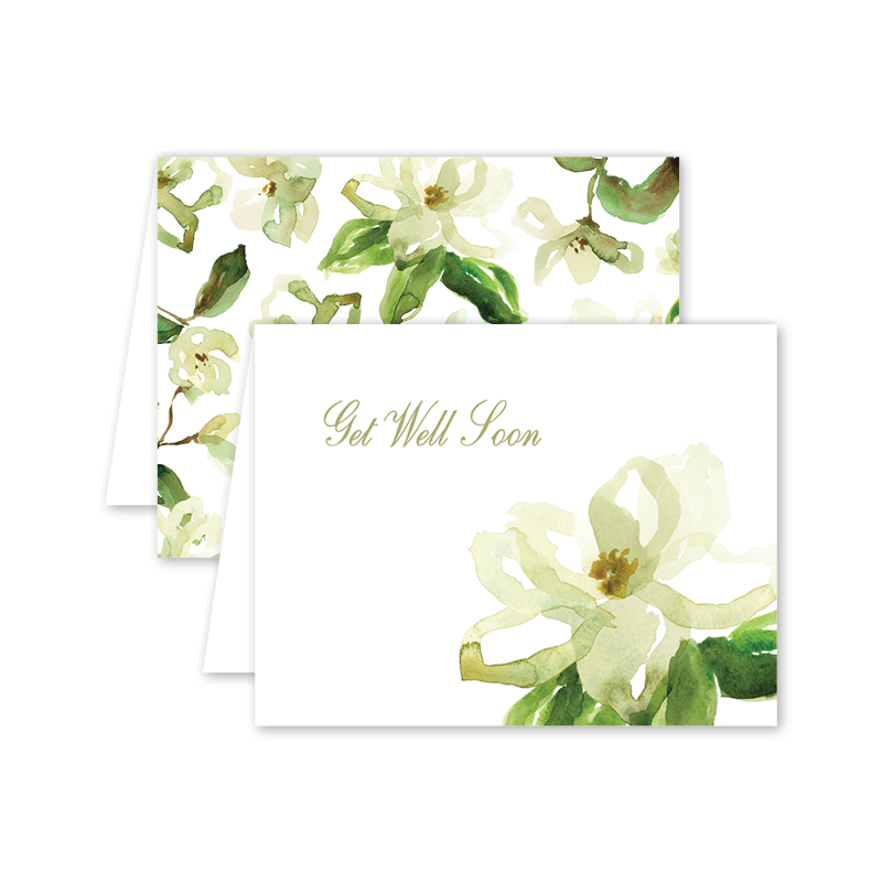 Watercolor Magnolias Get Well Card: Single Card