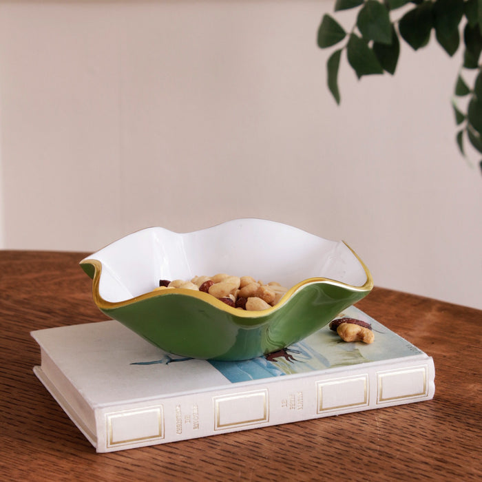 ENCANTO Carola  Small Round Bowl (Leaf Green and White)