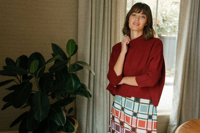Wine Sophia Oversized Sweater