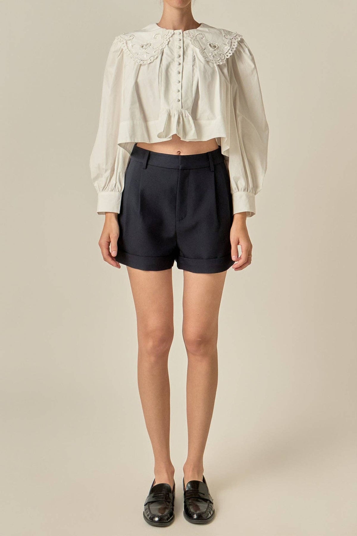Pearl Embellished Peter Pan Collar Blouse