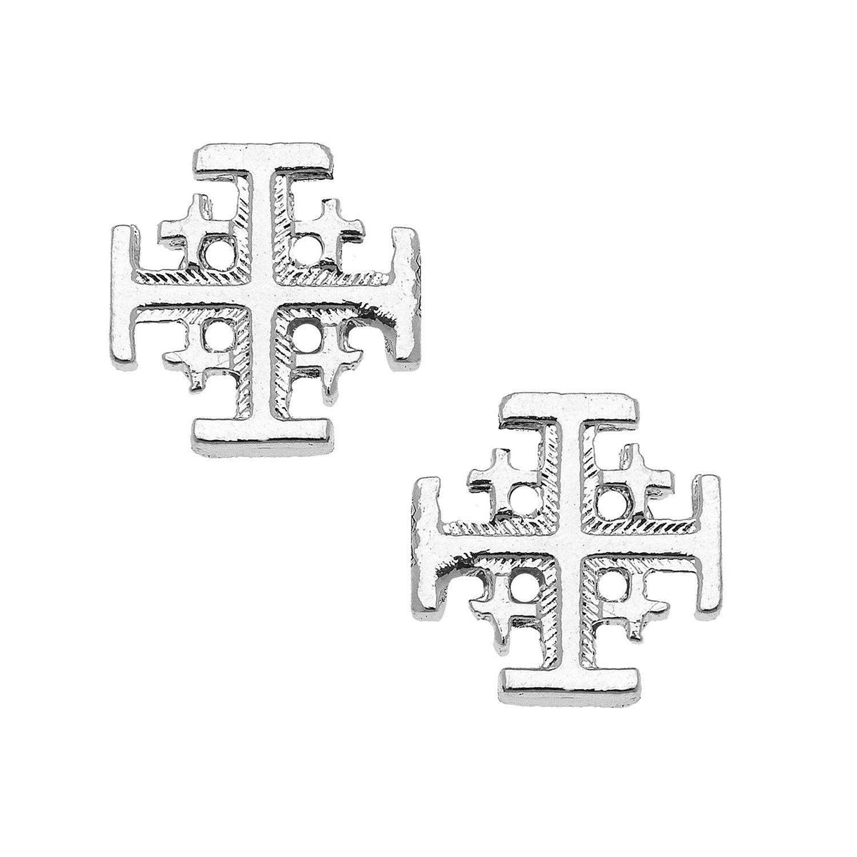 Jerusalem Cross Studs: Silver