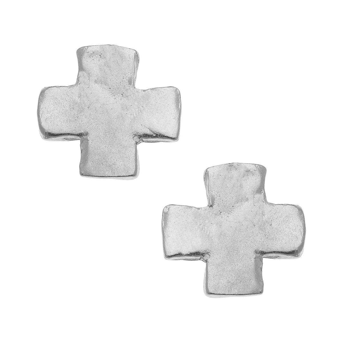 Large Silver Square Cross Studs
