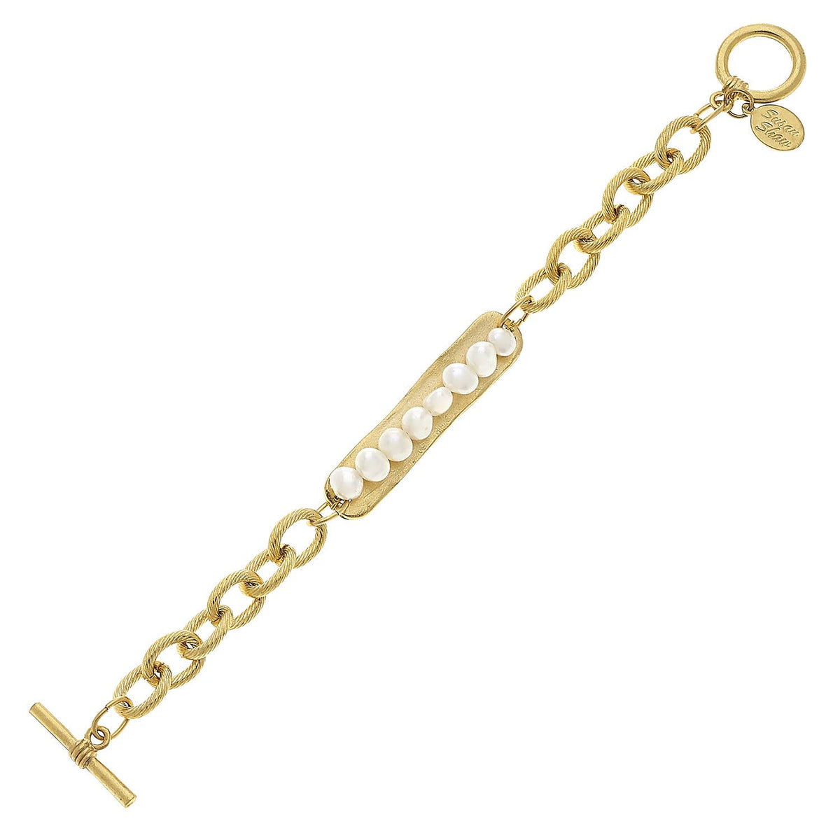Genuine Freshwater Pearls on Gold Bar Bracelet