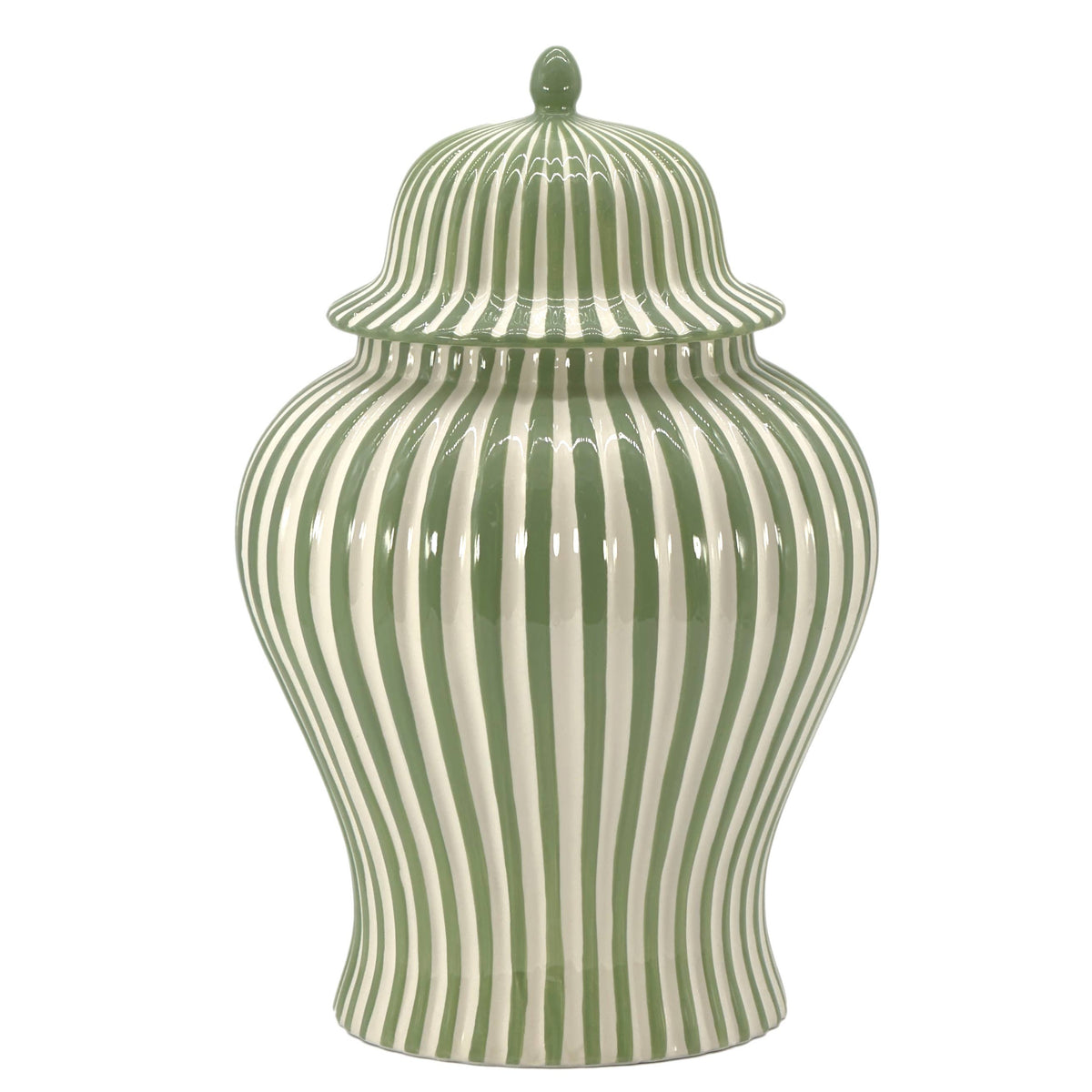 Green & White Candy Cane Striped Ceramic Vase 18"