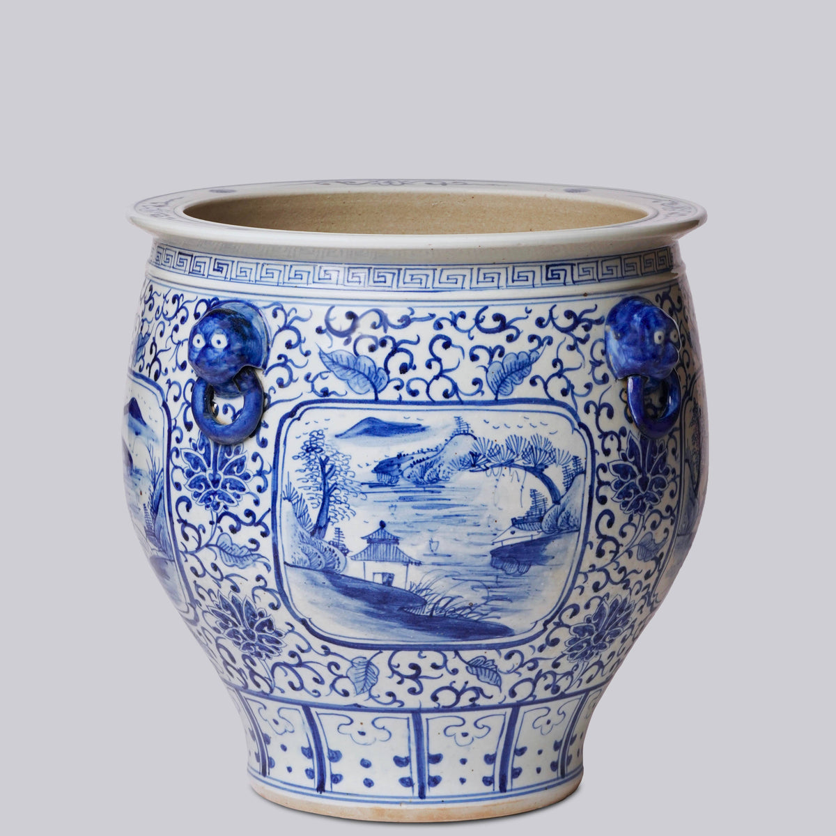 Blue and White Landscape Cartouche Porcelain Planter