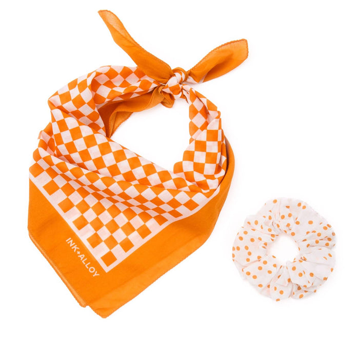 Game Day Check Scarf + Scrunchie Orange