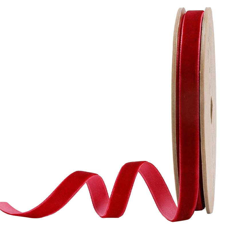 23 Colors | 3/8" Velvet Ribbon | 10 Yard Roll: Scarlet