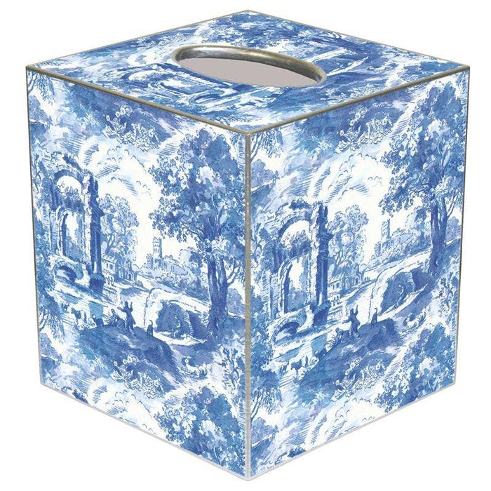 Blue Italian Toile Tissue Box Cover: Paper Mache