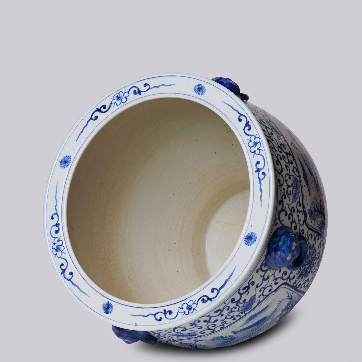 Blue and White Landscape Cartouche Porcelain Planter