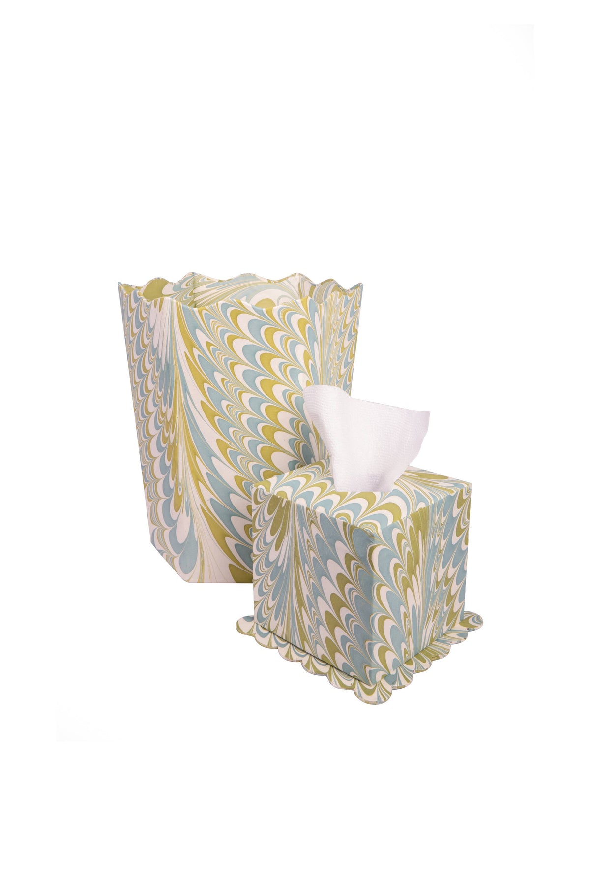 Robin Blue Hand-Marbled Scallop Tissue Box Cover