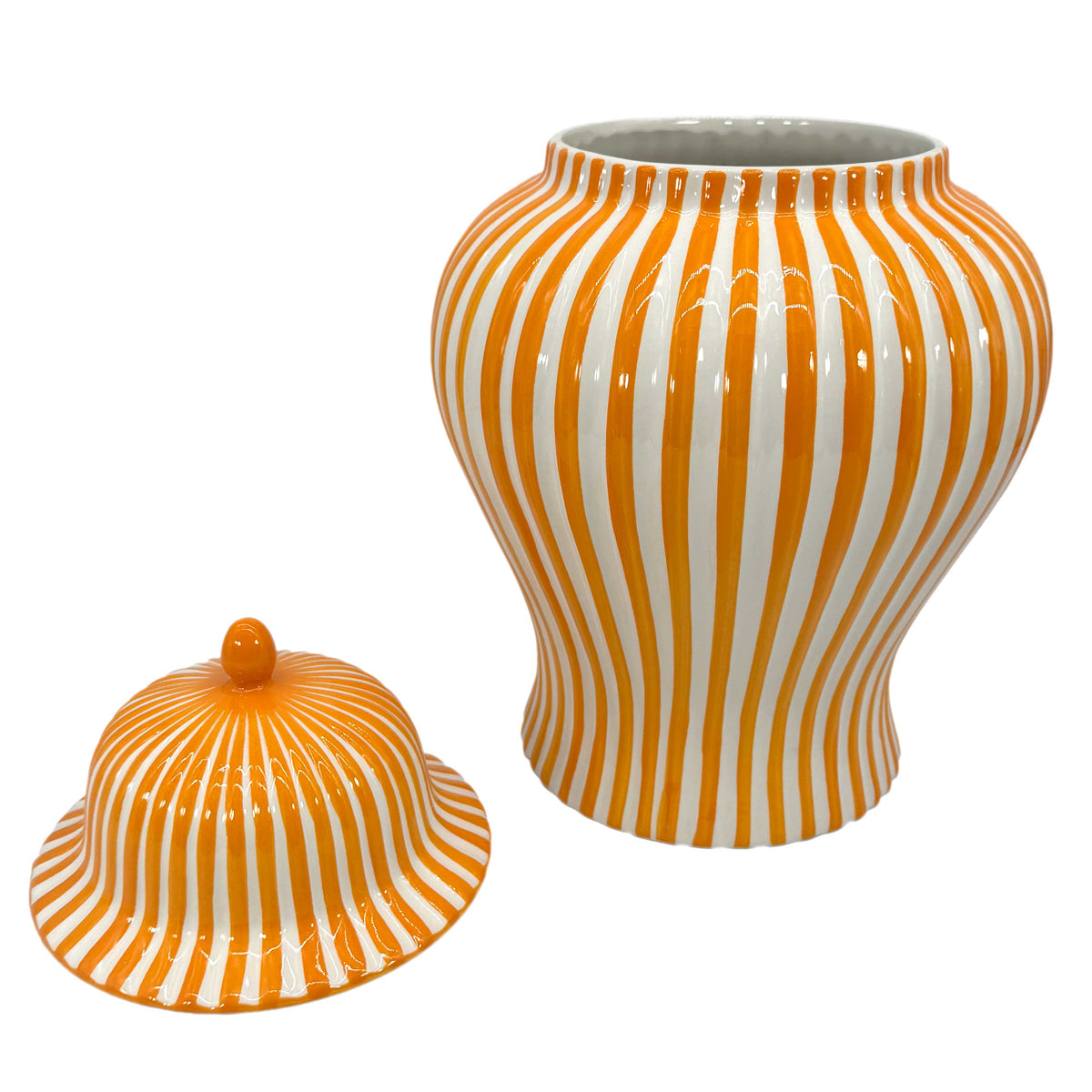 Orange & White Candy Cane Striped Ceramic Vase 18"