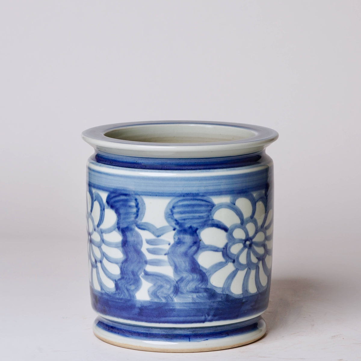 Hand Painted Floral Blue and White Porcelain Cachepot