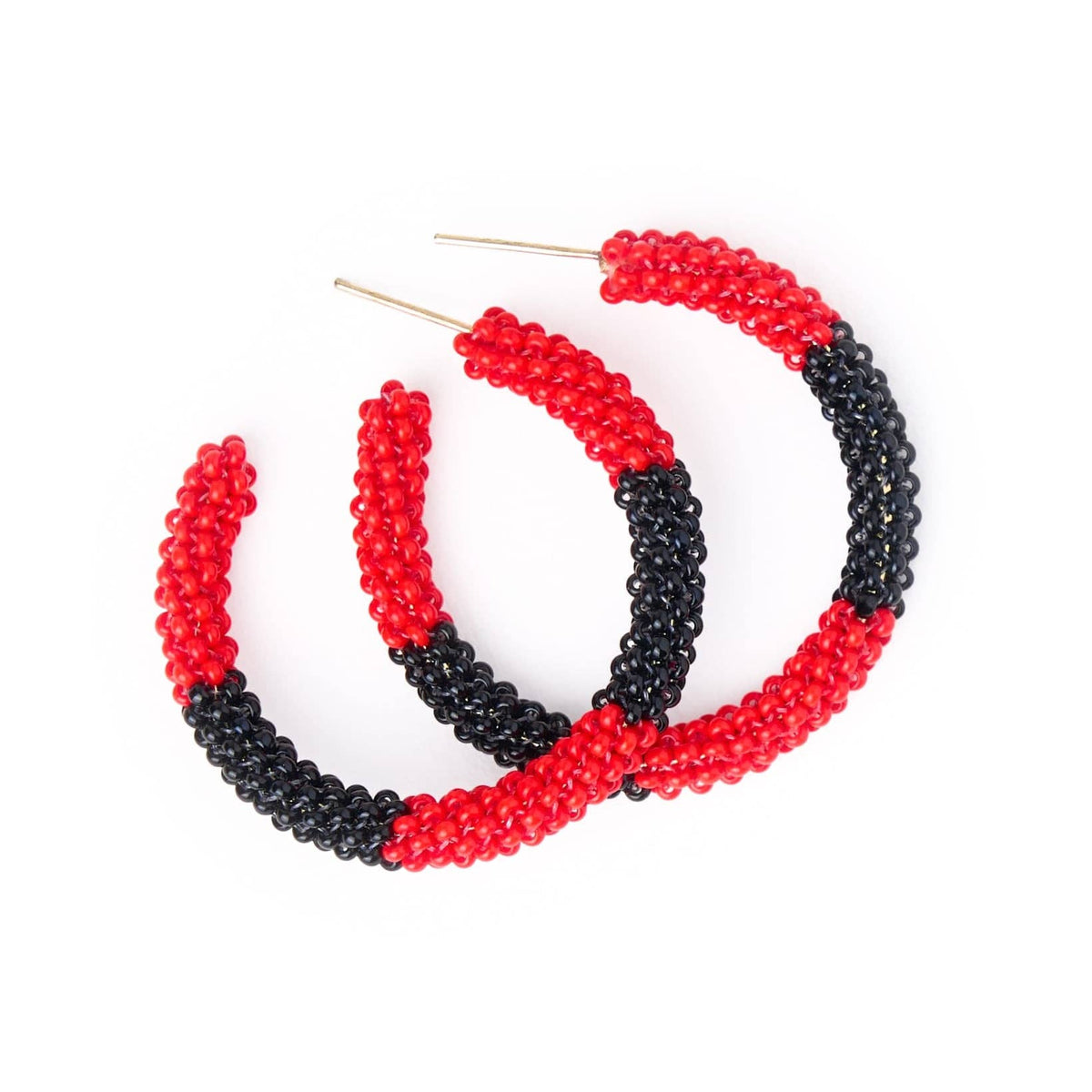 Game Day Beaded Color Block Hoop Earrings Red + Black