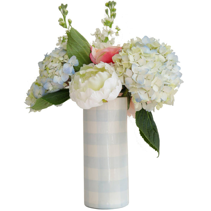 French Blue Gingham Column Vase