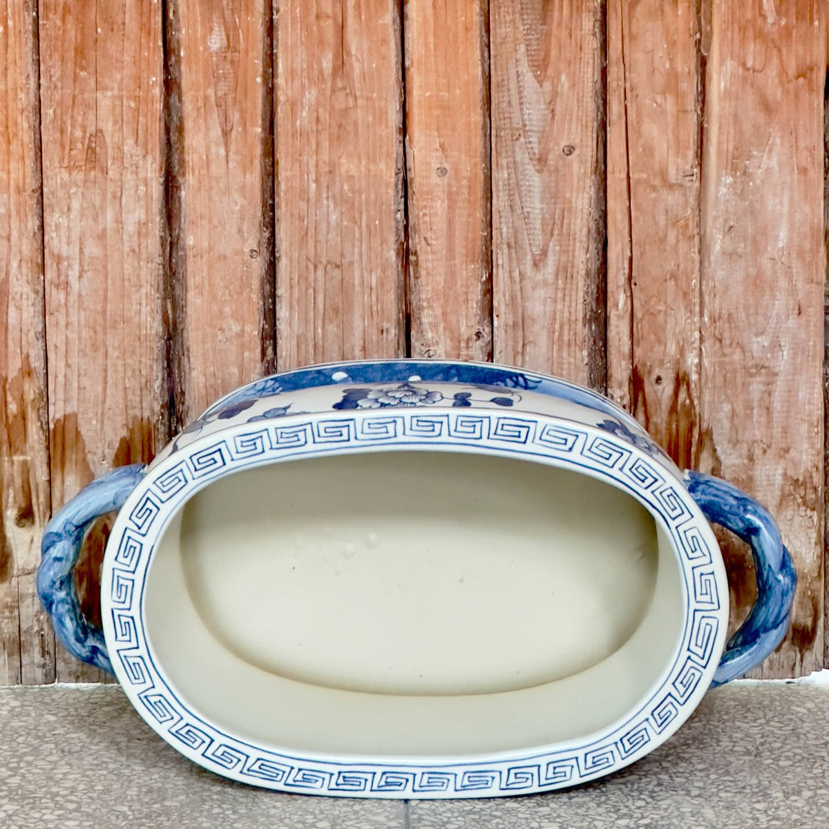 Blue and White Bird and Flower Porcelain Oval Compote