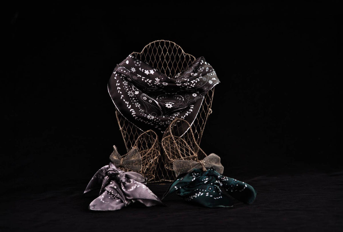 Mulberry Silk Paisley Bandana -Double-Sided Scarf
