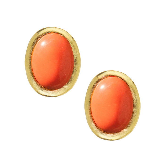 Pink Coral Cabochon Studs