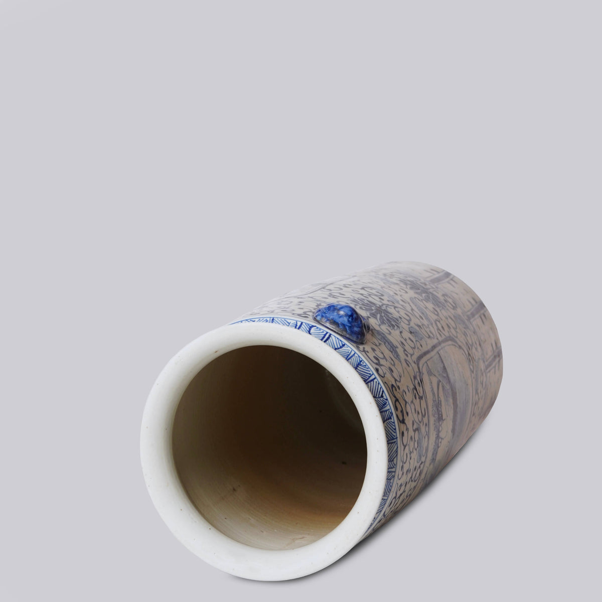 Blue and White Landscape Cartouche Porcelain Umbrella Stand