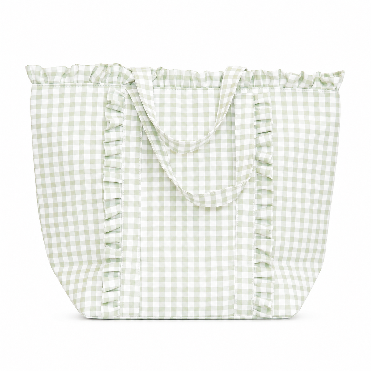 Gingham Ruffle Tote Bag Gingham Tote Embroidery Friendly : Light Blue