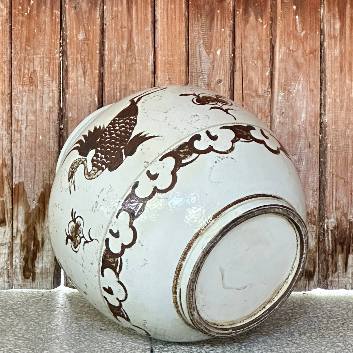 Rustic Copper Glazed Porcelain Crane Jar