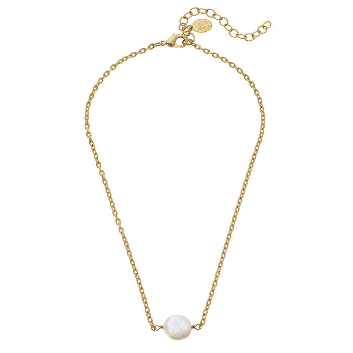 Genuine Coin Pearl on Gold Chain Necklace
