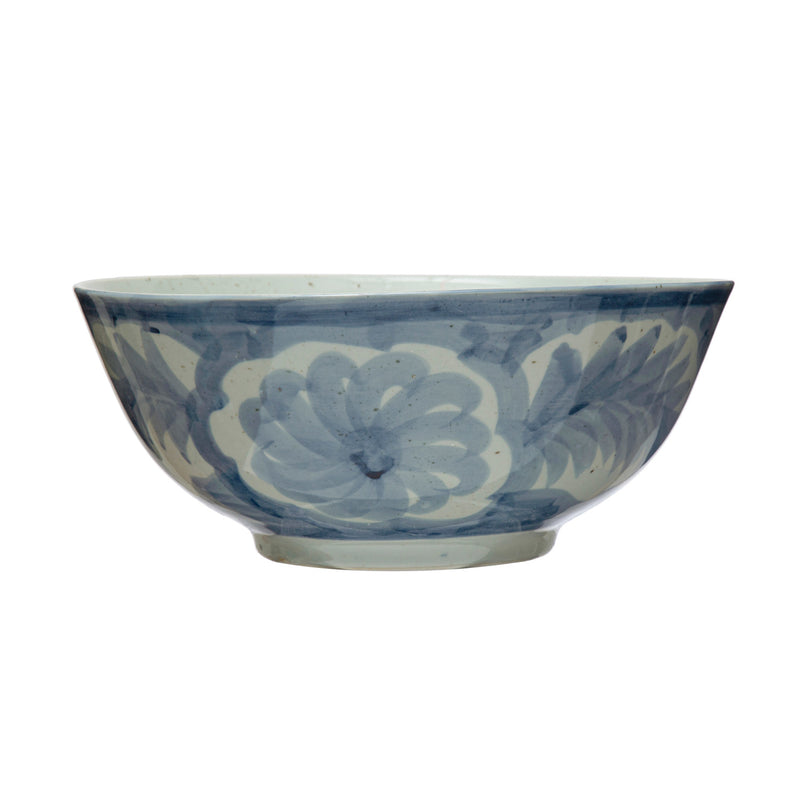 Hand-Painted Stoneware Bowl w/ Design, Blue & White