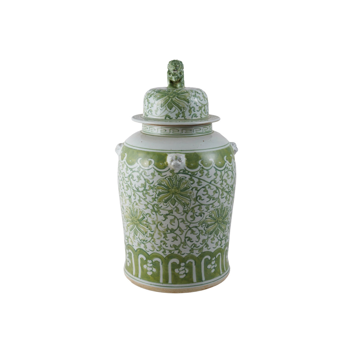 Green Ginger Jar w/ Floral Pattern & Foo Dog