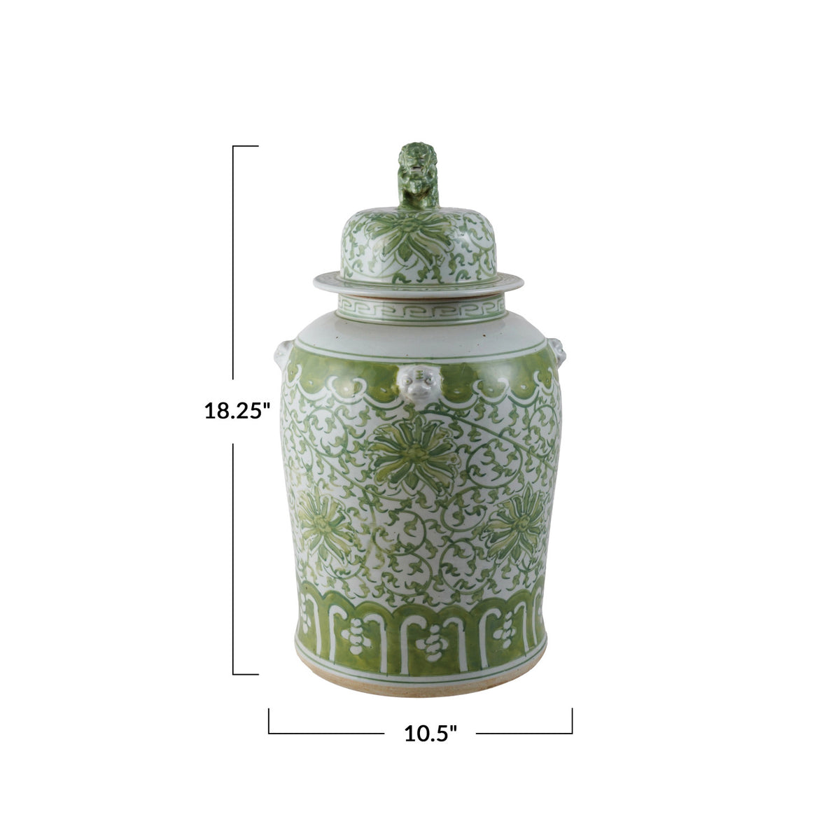 Green Ginger Jar w/ Floral Pattern & Foo Dog