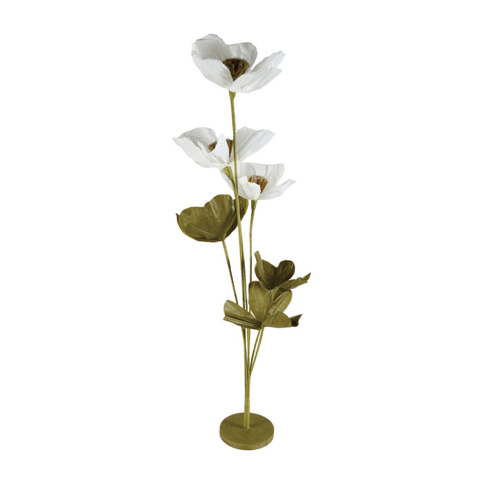 Paper Flowers with Stand, Green & Cream Color, KD