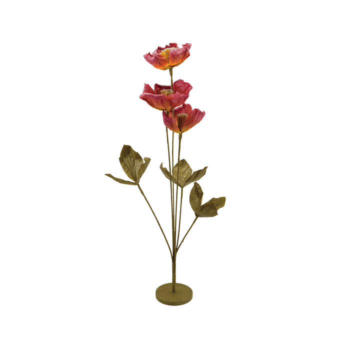 Paper Flowers with Stand, Green & Burgundy, KD