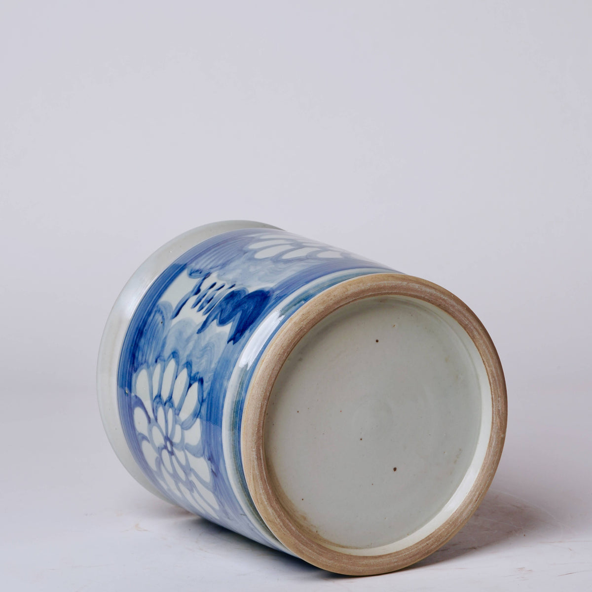 Hand Painted Floral Blue and White Porcelain Cachepot