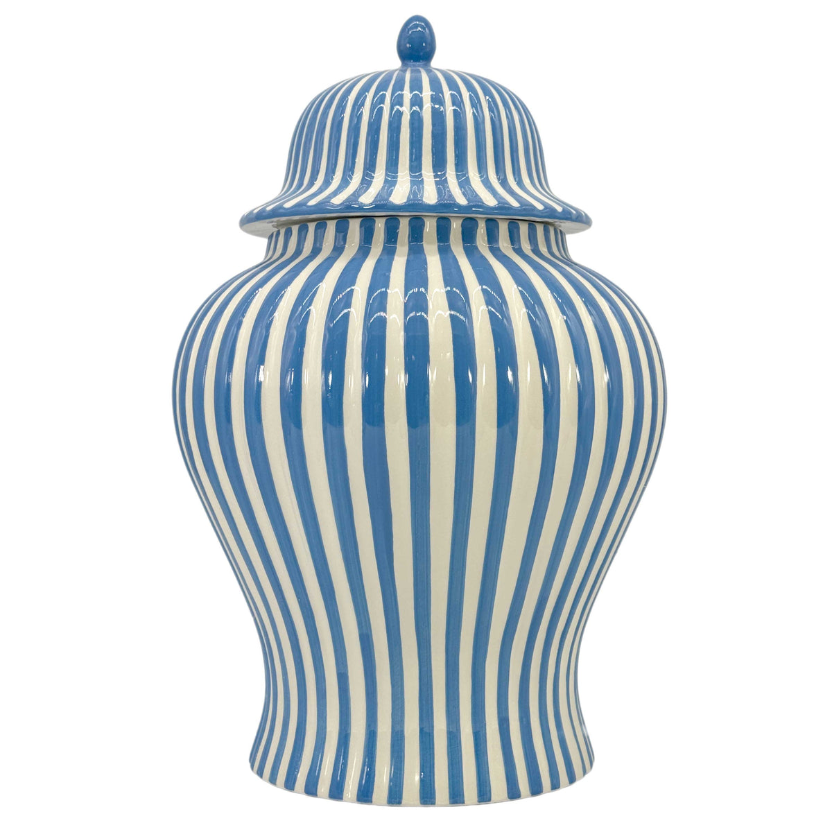 Blue & White Candy Cane Striped Ceramic Vase 18"
