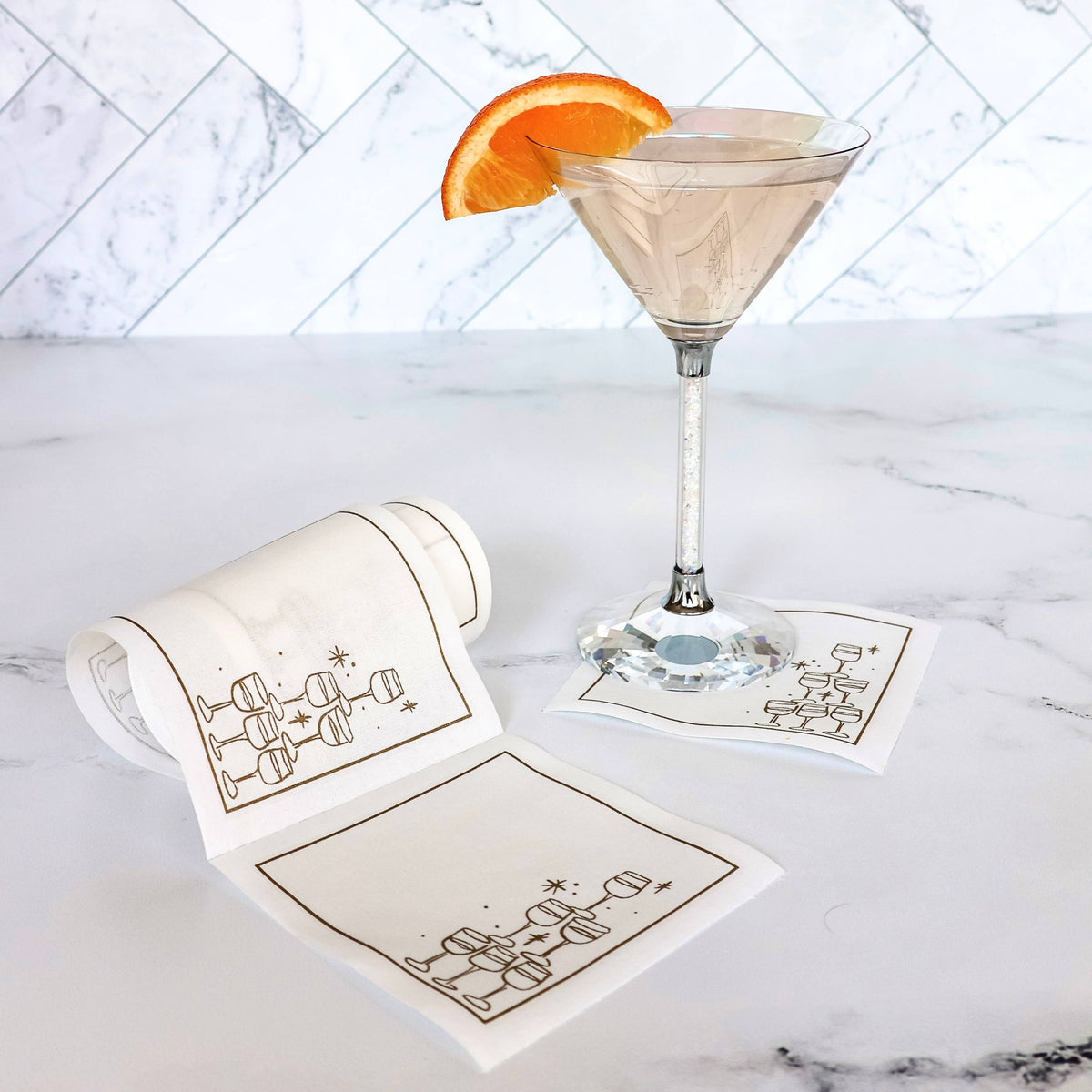 Cotton Cocktail Napkin Roll: Golden Bubbles (White w/ Gold)