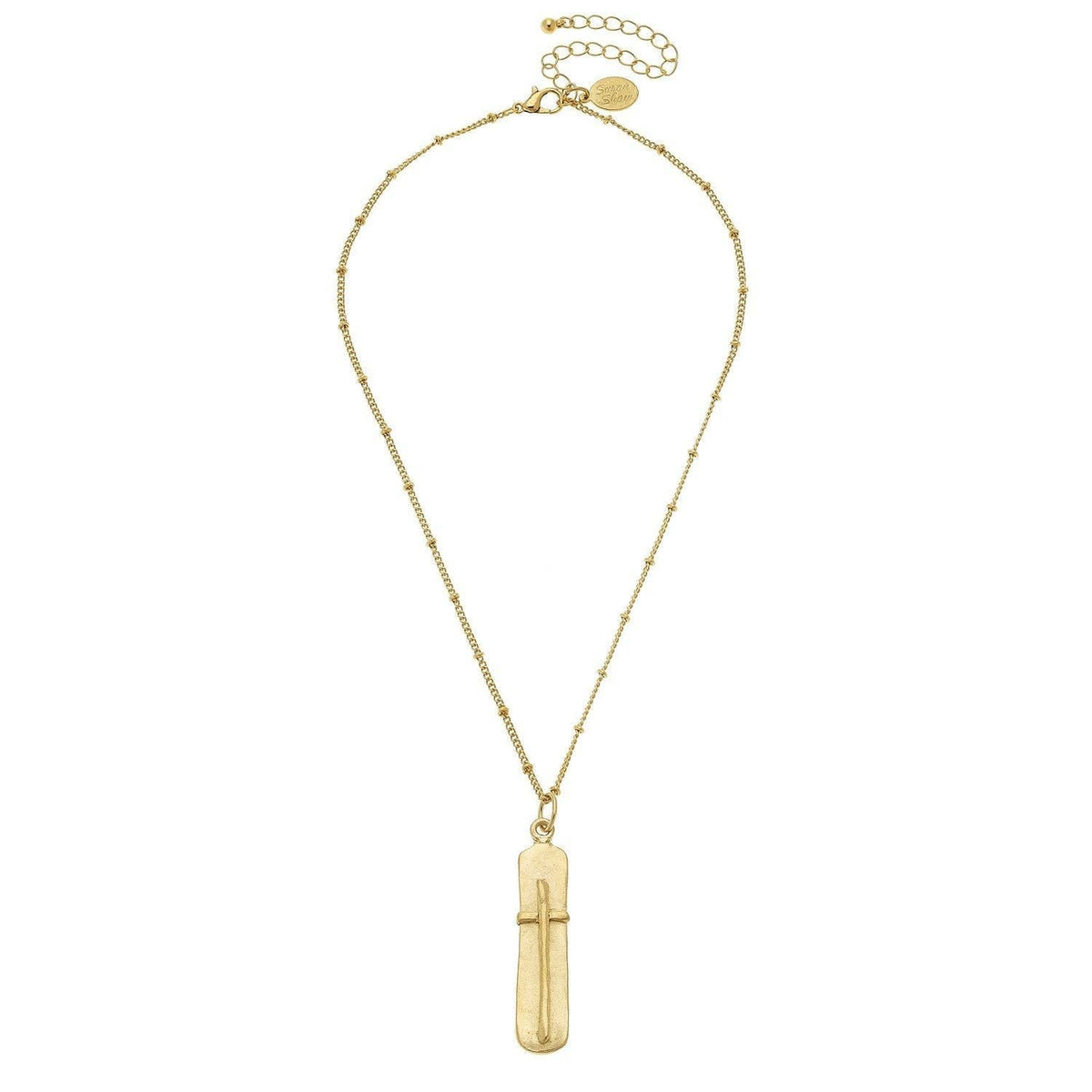 Dainty Bar Cross Necklace: Silver