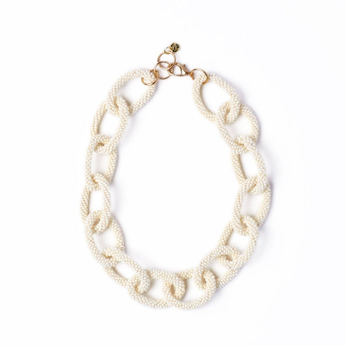 Jenna Chain Link Beaded Necklace Ivory