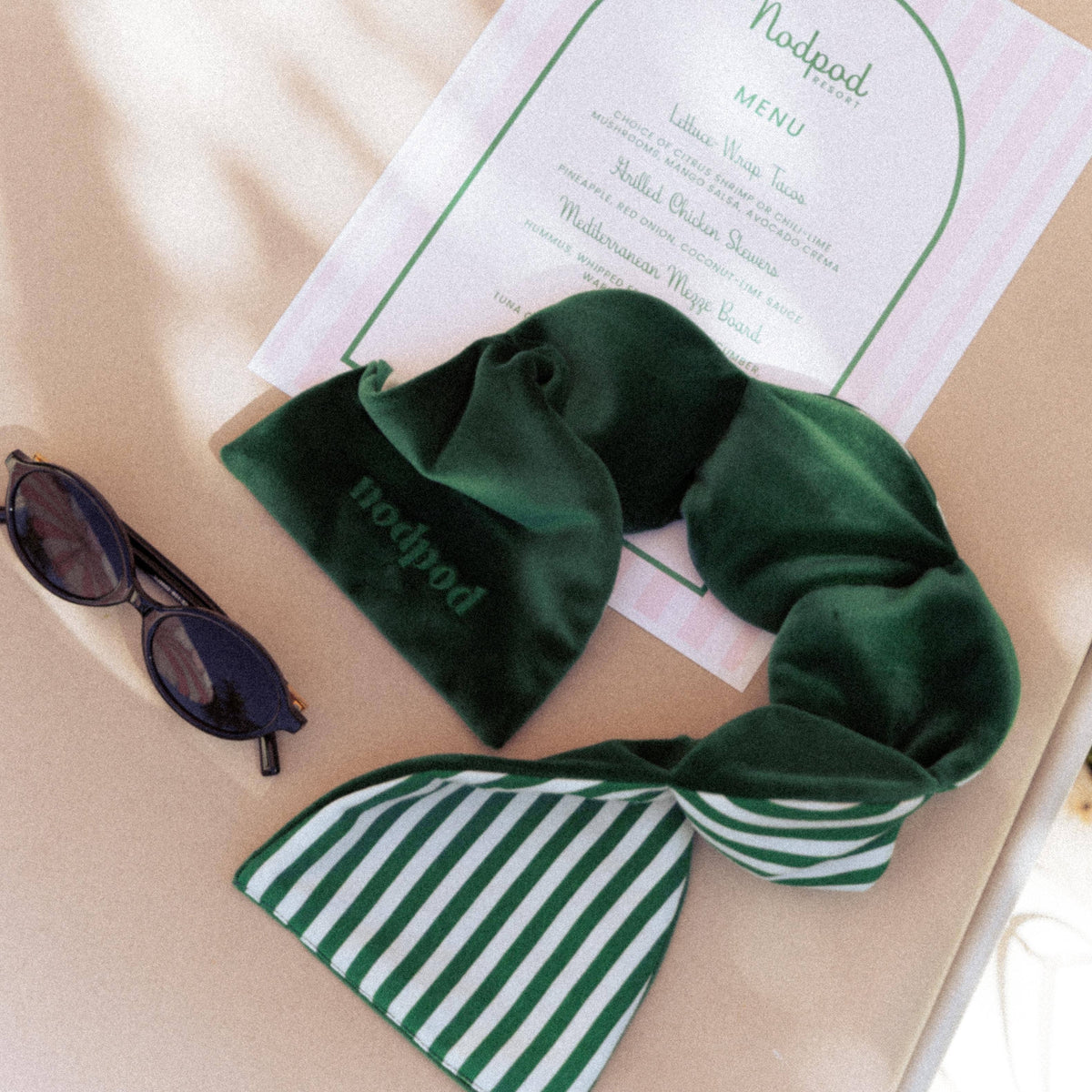 Green Cabana Stripe Weighted Sleep Mask