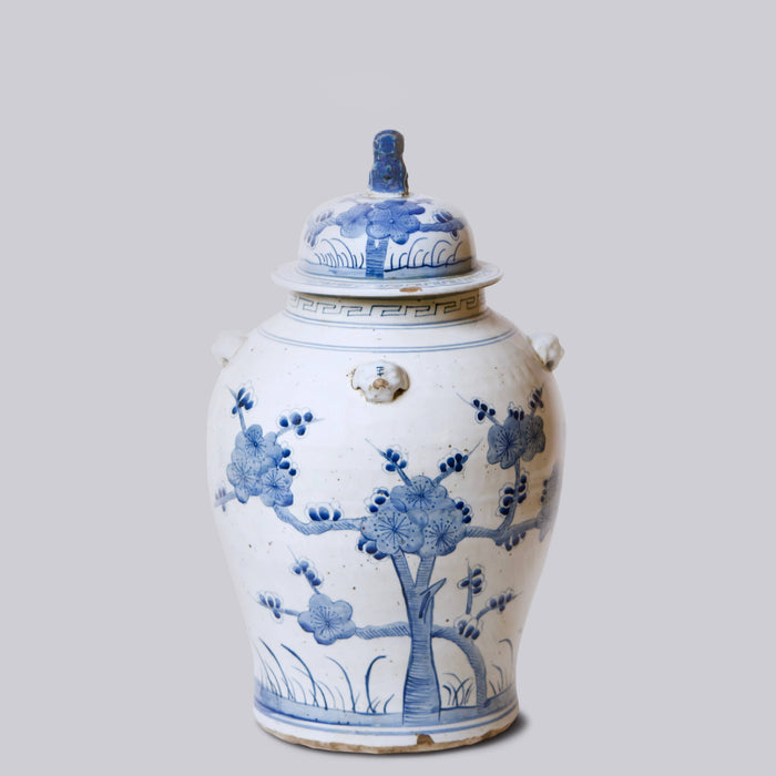 Blossoms Blue and White Porcelain Temple Jar